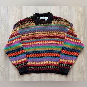 Vintage Northern Isles Knitted By Hand Colorful Geometric Sz PS Southwest Aztec